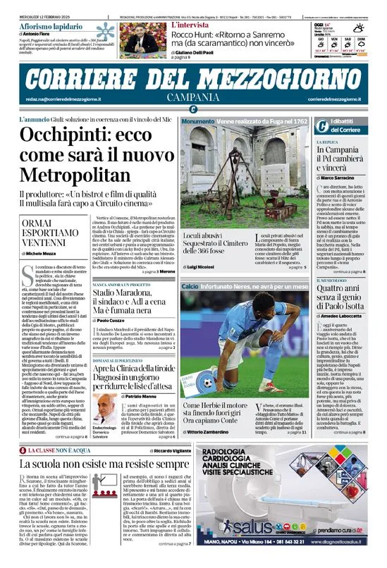 Prima-pagina-corriere del mezzogiorno-del-2025-02-12